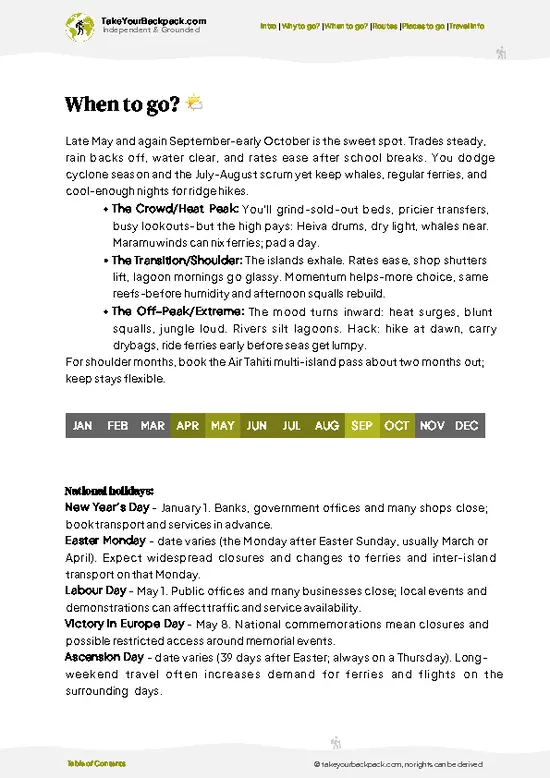 example page 3 from our offline Travel Guide for French Polynesia